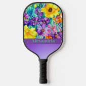 Kleurblok horizontaal elegant bloemmotief met naam pickleball paddle (Voorkant)