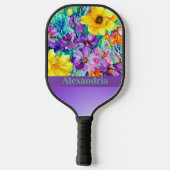 Kleurblok horizontaal elegant bloemmotief met naam pickleball paddle (Achterkant)
