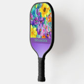 Kleurblok horizontaal elegant bloemmotief met naam pickleball paddle (Links)