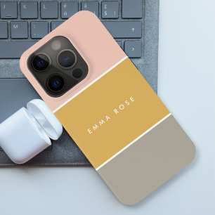 Kleurblok Roze Goud Grijze Stripe Monogram iPhone 15 Pro Case
