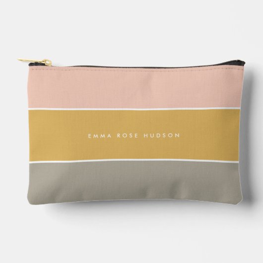 Kleurblok Roze Goud Grijze Stripe Monogram Etui (Voorkant)