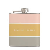Kleurblok Roze Goud Grijze Stripe Monogram Heupfles (Voorkant)