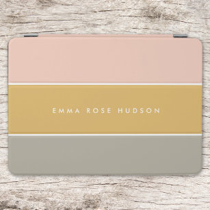 Kleurblok Roze Goud Grijze Stripe Monogram iPad Air Cover