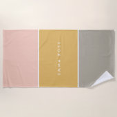 Kleurblok Roze Goud Grijze Stripe Monogram Strandlaken (Voorkant)