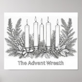 Kleuren Afbeelding Kleur in Advent Krans & Kaarsen Poster (Voorkant)