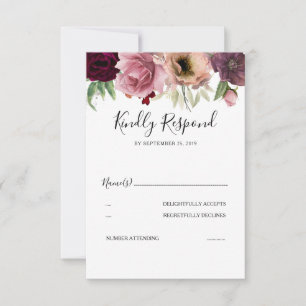 Kleuren Elegant Stoffig Roos Bruiloft RSVP Kaartje
