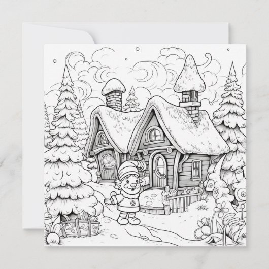 Kleuren Kerstmis Kaart Kinder Elf Village Snow (Voorkant)