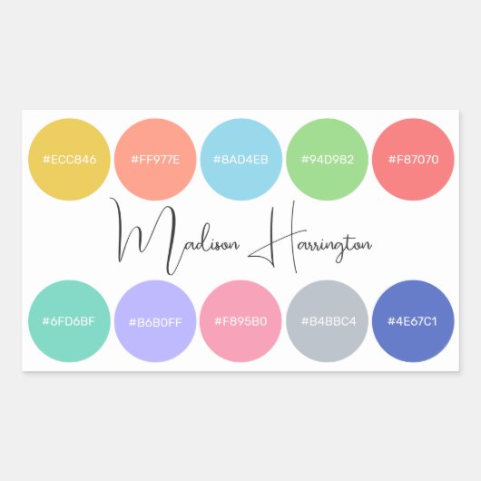 Kleuren met Hex Codes Custom Name Designer Rechthoekige Sticker (Voorkant)