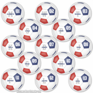 kleuren rood blauw voetbalteam 13 spelers sticker