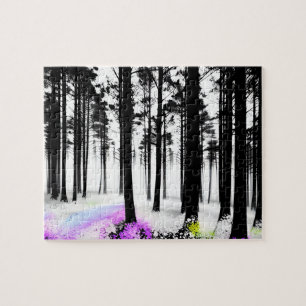 Kleuren Sluipen in zwart-wit Silhouet Forest Legpuzzel