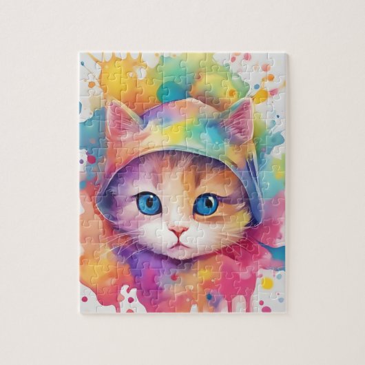 Kleuren Splash Waterverf Cat Legpuzzel (Verticaal)