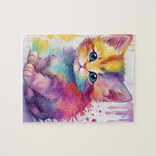 Kleuren Splash Waterverf Cat Legpuzzel (Horizontaal)