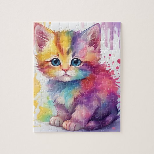 Kleuren Splash Waterverf Cat Legpuzzel (Verticaal)