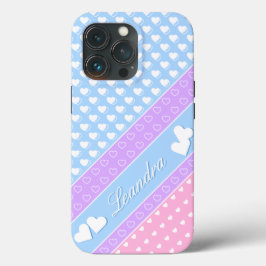 Kleuren, strepen en harten, aangepaste naam iPhone 13 pro hoesje