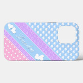 Kleuren, strepen en harten, aangepaste naam Case-Mate iPhone case (Achterkant (horizontaal))