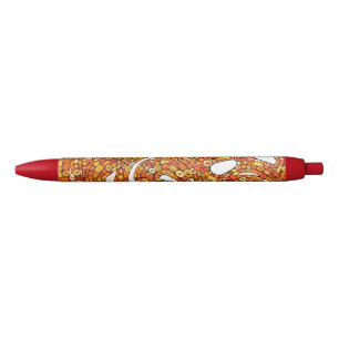 Kleuren uit de jaren 70 Rood Oranje Geel Abstract Zwarte Inkt Pen