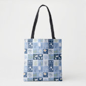 Kleuren van Blauw, Wit, Geel Faux Patchwork Draagtas (Voorkant)
