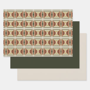 Kleuren van bruin, groen en gestreepte patroonkuns inpakpapier vel