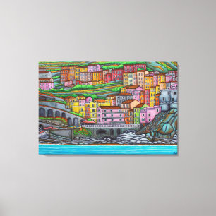 Kleuren van Manarola Wrapped Canvas 36 x 24 inch Afdruk