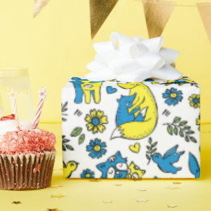 Kleuren van Oekraine Kinder Blauw Geel Dier Moeder Cadeaupapier