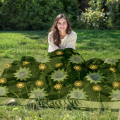 Kleuren van olijfgroene geometrische bloemen fleece deken