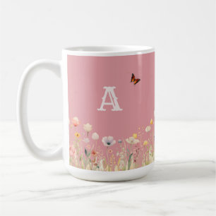  kleuren Waterverf Wildflowers en Monogram Koffiemok