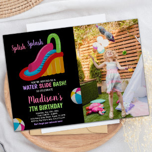Kleuren Zwart Roze Foto Water Slide Verjaardag Kaart