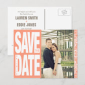 Kleurenblok - Aangepaste datum opslaan - Koraal Aankondigingskaart (Voorkant / Achterkant)