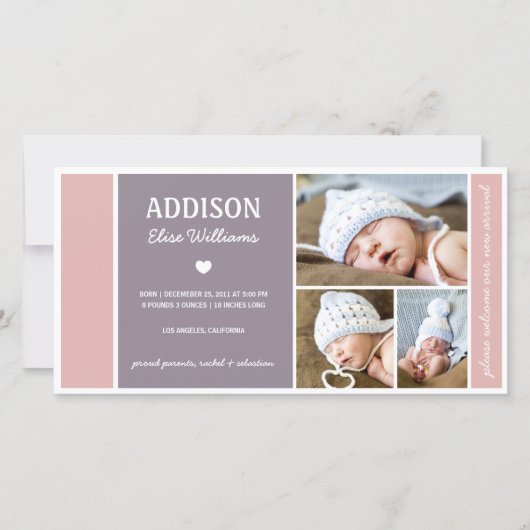 KLEURENBLOK | GEBOORTEAANKONDIGING BABY MEISJE AANKONDIGING (Voorkant)