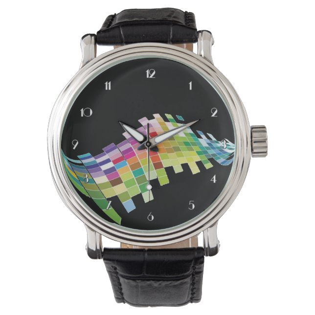 Kleurenbolletjes zwart horloge (Voorkant)