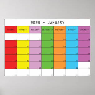 Kleurendagen kalender planner januari 2025 poster
