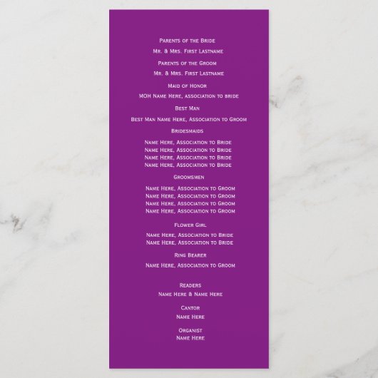 Kleurenkeuze Tekst Ontwerp Trouwprogramma Programma (Achterkant)