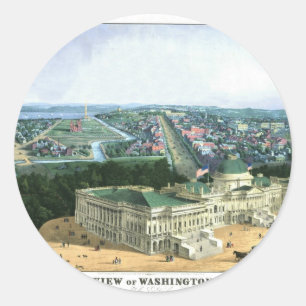 Kleurenlithograaf 1852 - Uitzicht van Washington Ronde Sticker