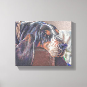 kleurenpotloodtekening van bonthond op canvas afdruk