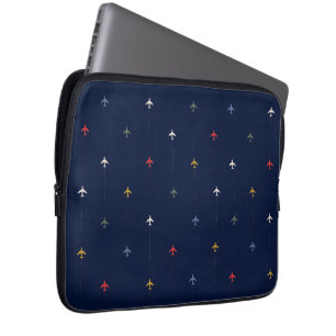 Kleurenvliegtuigen donkerblauwe patronen laptop sleeve