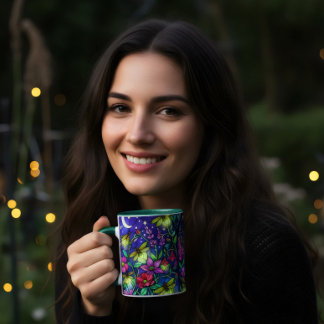 kleurglas stijl bloem bij koffie mok