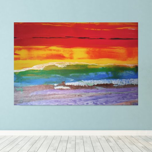 kleurgolfzonsonderstel canvas afdruk (Insitu (Houten vloer))