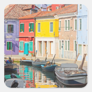 Kleurhuizen in Venetië eiland Burano Italië Vierkante Sticker