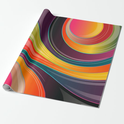 Kleurig Abstracte Retro-patroon Cadeaupapier (Uitgerold)