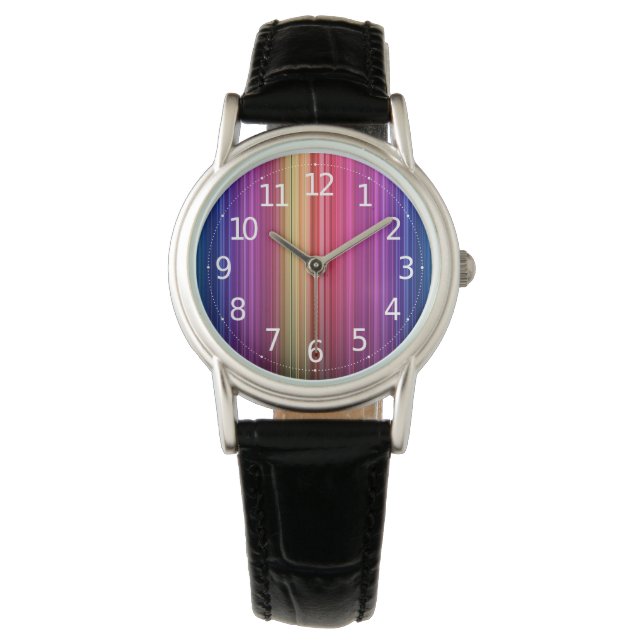 Kleurig Acrylvormig verticaal regenboogpatroon | Horloge (Voorkant)