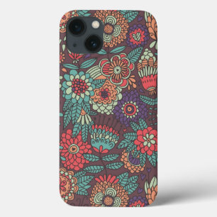 Kleurig bloempatroon in cartoon stijl iPhone 13 hoesje