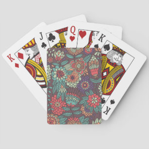 Kleurig bloempatroon in cartoon stijl pokerkaarten
