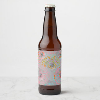 Kleurig bloempatroon met stippellijnen bier etiket