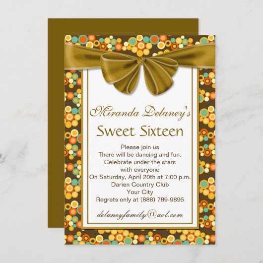 Kleurig cirkelpatroon, lintje Sweet 16 Invite Kaart (Voorkant / Achterkant)