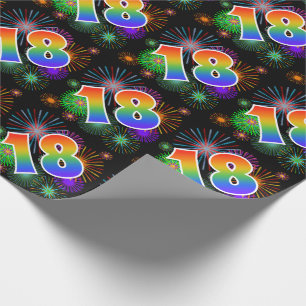 Kleurig Fireworks + Rainboogpatroon "18" Event # Cadeaupapier