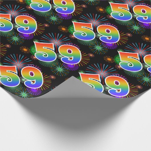 Kleurig Fireworks + Rainboogpatroon "59" Event # Cadeaupapier (Hoek)