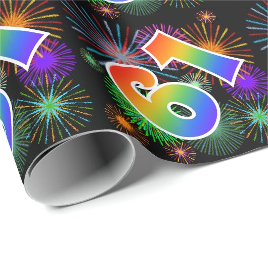 Kleurig Fireworks + Rainboogpatroon "61" Event # Cadeaupapier (Rol Hoek)