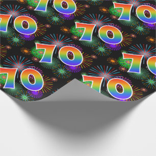 Kleurig Fireworks + Rainboogpatroon "70" Event # Cadeaupapier