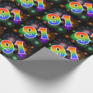 Kleurig Fireworks + Rainboogpatroon "91" Event # Cadeaupapier
