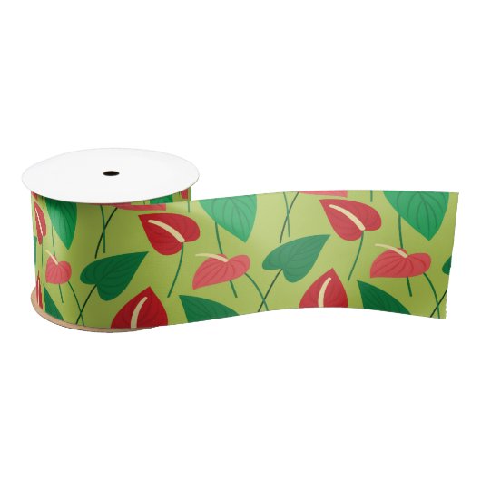 Kleurig flamingo bloemen patroon satijn lint (Spoel)
